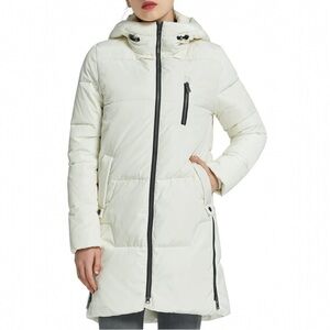 OROLAY White Long Down Puffer Coat Hooded Size 2XL A-Line Zip Pockets Winter